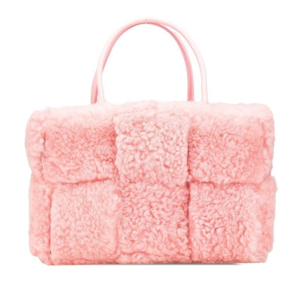 Bottega Veneta Arco Maxi Intrecciato Shearling Handbag Pink